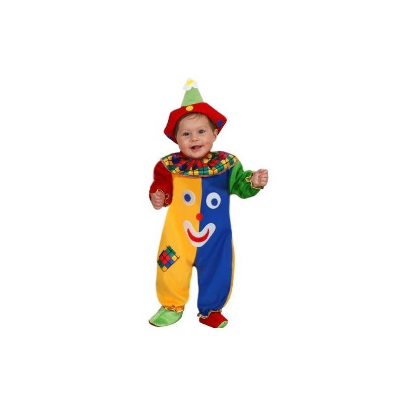 Costume di Carnevale Neonato "Pagliaccio Sorriso" - Completo con Tutina, Cappello e Copriscarpe