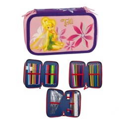 Astuccio Triplo Riempito Bambina Trilli Fairies - 44 Accessori Scuola Elementare - 3 Zip - Prodotto Ufficiale Disney