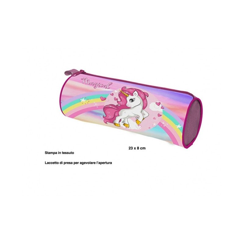 TOMBOLINO ASTUCCIO SCUOLA UNICORNO PORTACOLORI CILINDRO BAMBINO 22X8X8