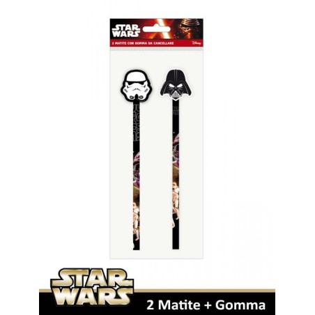SET DA DUE MATITE CON GOMMA 3D DISNEY STAR WARS REGALINI FINE FESTE E COMPLEANNO