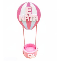 Mongolfiera 'È Nato Rosa con ciuccio - Porta Confetti 43x23x19cm" come decorazione per il centro tavola: