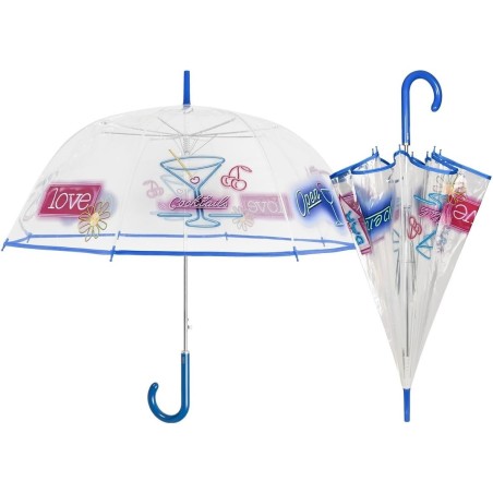 Ombrello Trasparente Cupola Lady – Automatico, Antivento, Stampa Cocktail, Multicolore – Perletti
