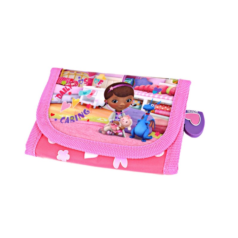 Portafoglio Bambina Dottoressa Peluche – Con Portamonete, Chiusura Velcro, 13x9 cm – Accessorio Disney Rosa