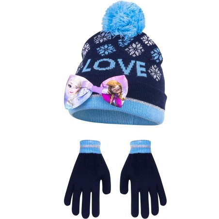 CAPPELLO INVERNALE CON PON PON E GUANTI FIOCCO FROZEN DISNEY TAGLIA 54