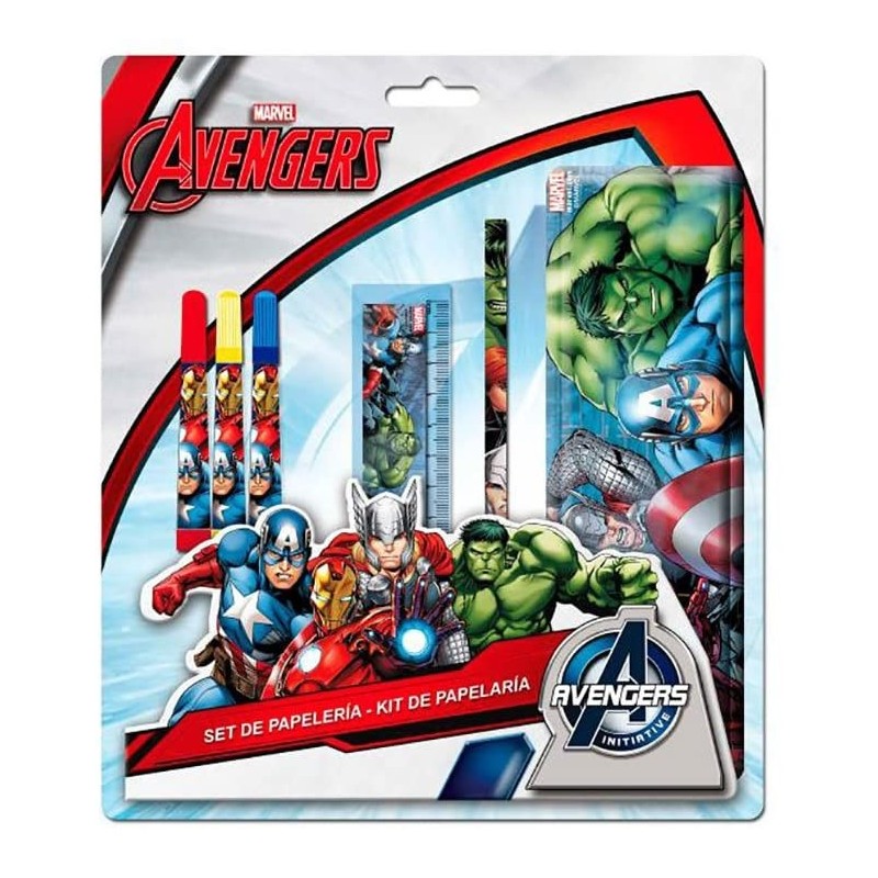 SET CANCELLERIA CON ASTUCCIO METALLICO CON PENNARELLI E MATITA AVENGERS MARVEL
