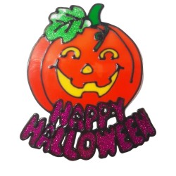 Vetrofania Halloween - Simpatica Zucca con Scritta 'Happy Halloween' - Decorazioni Adesive per Finestre - Dimensioni 18 cm
