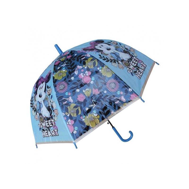 Ombrello Bambina Disney Minnie con Fiori – Ombrello a Cupola Antivento Lungo, Manico in PVC Resistente –48 cm, Età 4-12 anni