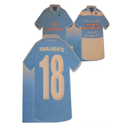 Biglietto Auguri 18 Anni Sagomato Maglia Calcio – Design Bianco Azzurro per Appassionati