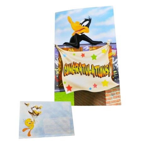 Biglietto Augurale Looney Tunes Daffy Duck – Congratulazioni Divertente 17x12 cm con Busta Colorata