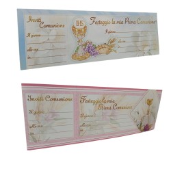 Inviti per Festa di Comunione Celeste/Rosa - Confezione da 15 Biglietti 22,5 x 7,6 cm