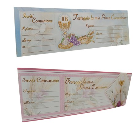 Inviti per Festa di Comunione Celeste/Rosa - Confezione da 15 Biglietti 22,5 x 7,6 cm
