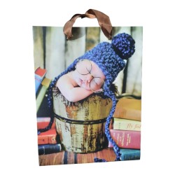 Shopper di Carta con Manico, Design "Bimbo che Dorme" - Sacchetto Regalo 23x8.5x18 cm, Ideale per Compleanni e Nascite