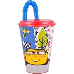 Bicchiere con Cannuccia Saetta McQueen Cars Disney 430ml - Perfetto per Scuola e Tempo Libero dei Bambini