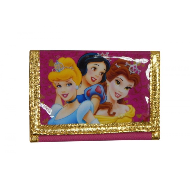 Portafoglio Bambina Principesse Disney – Cenerentola, Biancaneve e Belle – Rosa e Oro Glitter con Chiusura in Velcro