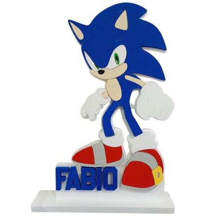 Sagoma Sonic in Polistirolo 80 cm Personalizzata con Nome e Base 3D – Decorazione Compleanno Bambino Tema Sonic