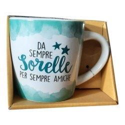 Tazza in Ceramica "Da Sempre Sorella e per Sempre Amiche" - Regalo Unico per Sorella con Scritta Interna, in Confezione Regalo