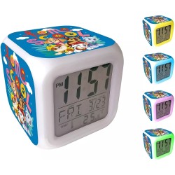 Orologio Sveglia Digitale Cubo LED Paw Patrol - Multicolore, Temperatura, Data, Idea Regalo Bambino