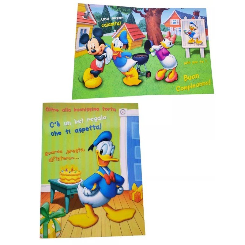 Biglietto di Compleanno Disney 20x18 cm con Calamita di Paperino, Topolino e Paperina - Auguri Speciali