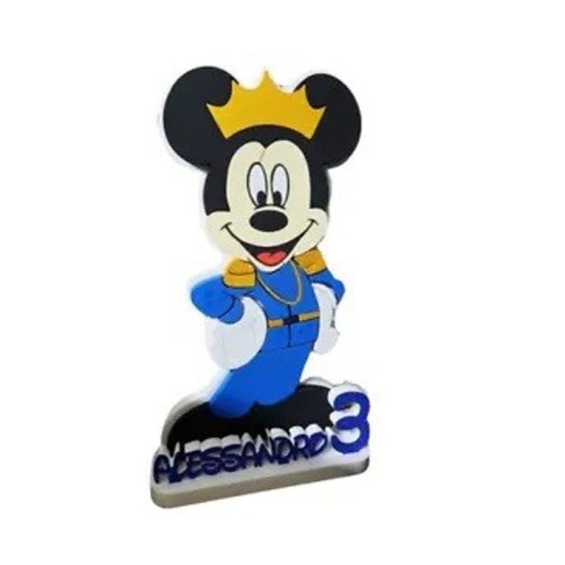 Sagoma Mickey Principe in Polistirolo 70 cm con Nome 3D e Coroncina – Decorazione Compleanno Bambino Personalizzata
