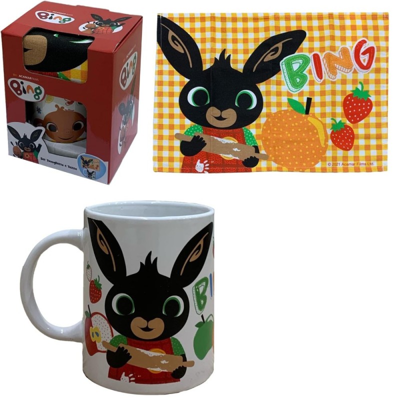 Set Colazione Bing il Coniglietto – Tazza in Ceramica + Tovaglietta in Cotone | Idea Regalo Bambini | Accessori Tavola Ufficiali