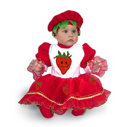Costume Fragolina Neonata - Vestito di Carnevale per Bambina 0-18 Mesi con Cappello, Tutina e Copriscarpe -