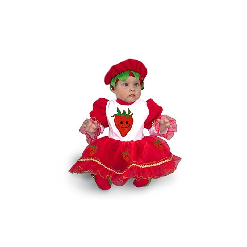 Costume Fragolina Neonata - Vestito di Carnevale per Bambina 0-18 Mesi con Cappello, Tutina e Copriscarpe -