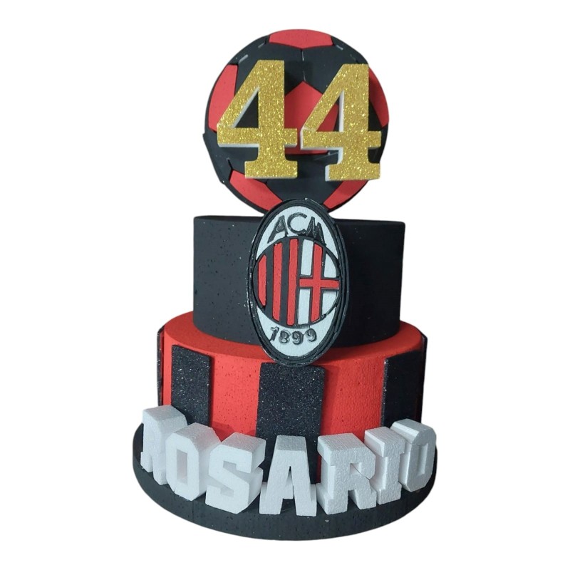 Torta Scenografica AC Milan in Polistirolo 3D Multilivello con Nome e Pallone – Decorazione per Compleanno Tifoso Rossonero