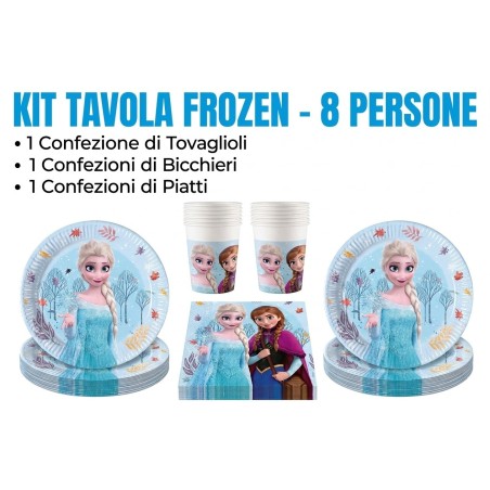 Coordinato Festa Frozen Disney – Kit Party Compleanno Anna ed Elsa (Piatti, Bicchieri, Tovaglioli)