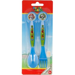 Posate Super Mario Bros di Plastica BPA Free - Set Forchetta e Cucchiaio 2 Pz per Scuola e Tempo Libero