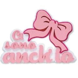Scritta in Polistirolo “Ci Sono Anch’io” Rosa con Fiocco – Decorazione Nascita e Battesimo 45 cm