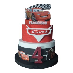 Torta Finta Personalizzata a Tema Cars Disney – Centrotavola per Festa di Compleanno Bambino
