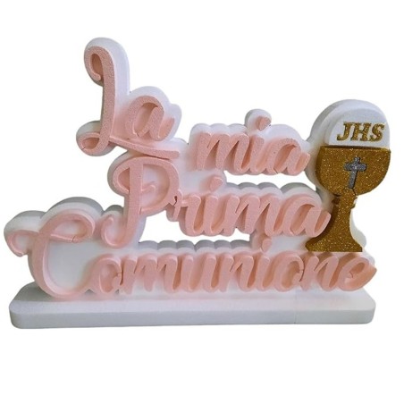 La Mia Prima Comunione” con Calice 50x28x5 cm – Decorazione Rosa con Base d’Appoggio, Centrotavola per Festa e Cerimonia