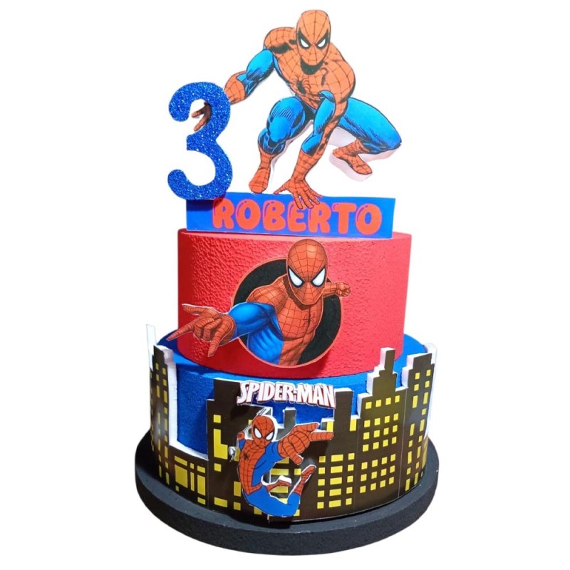 Torta di Compleanno Personalizzata Spiderman Marvel con Nome ed Età – Decorazione Festa Bambini in Polistirolo 3D con Topper