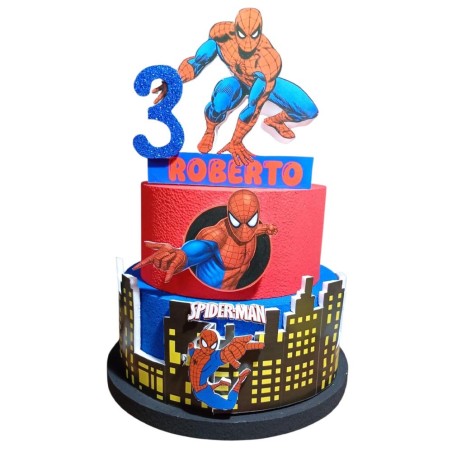 Torta di Compleanno Personalizzata Spiderman Marvel con Nome ed Età – Decorazione Festa Bambini in Polistirolo 3D con Topper
