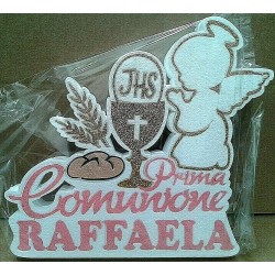 "Scritta Prima Comunione Angelo con Pane e Spiga Personalizzata - Colore Oro"