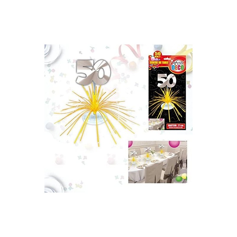 Centrotavola Fontana N. 50 Argento e Fili Dorati - Decorazione Compleanno 50 Anni
