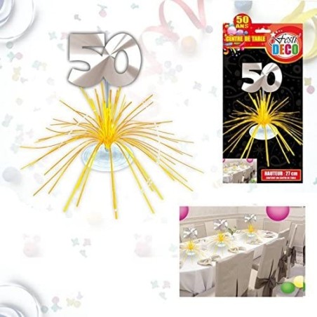 Centrotavola Fontana N. 50 Argento e Fili Dorati - Decorazione Compleanno 50 Anni