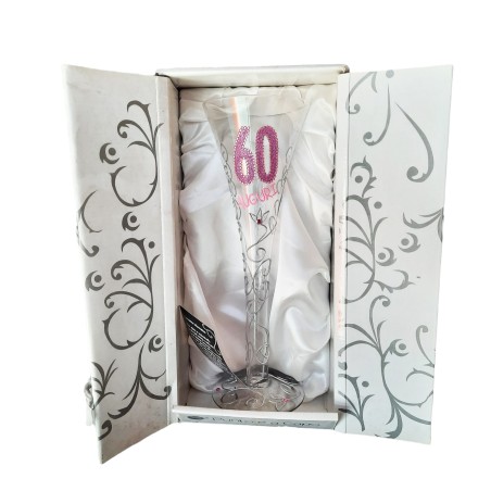 CALICE BICCHIERE PER COMPLEANNO ANNIVERSARIO 60° ROSA CON SCATOLA REGALO