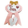 Coccarda con Fiocco Cuore e Piedini Nascita In Polistirolo Rosa cm 40