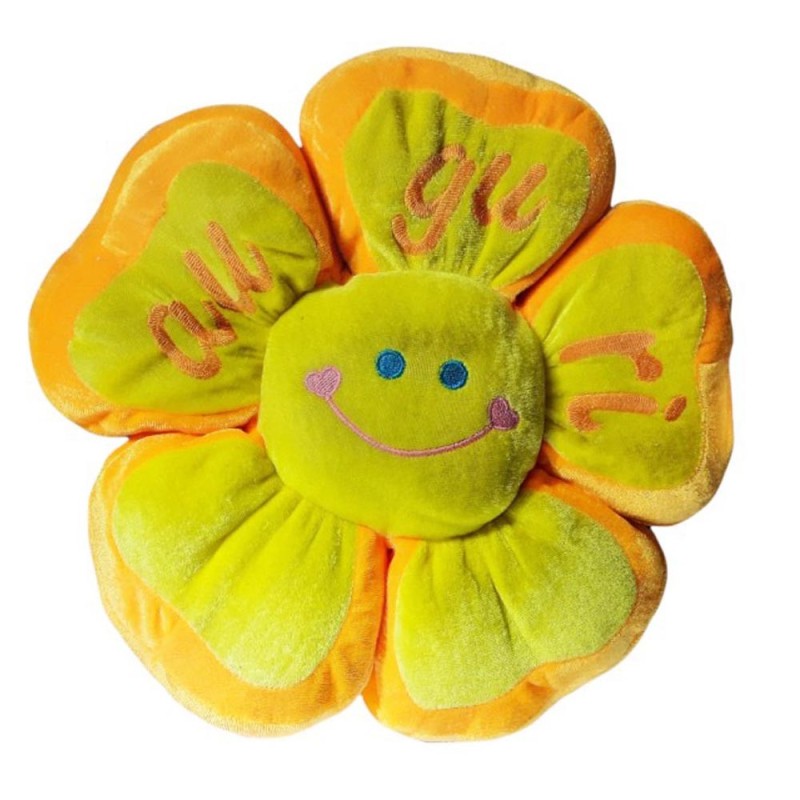 Cuscino Peluche Fiore Margherita Gialla 40cm con Scritta “Auguri” – Idea Regalo Originale e Morbida Decorazione
