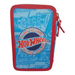 Astuccio Triplo Hot Wheels con 44 Pezzi – 3 Zip – Completo con Pennarelli Giotto e Pastelli Colorati – Set Scuola Bambini