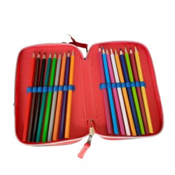 Astuccio Triplo Hot Wheels con 44 Pezzi – 3 Zip – Completo con Pennarelli Giotto e Pastelli Colorati – Set Scuola Bambini
