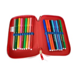 Astuccio Triplo Hot Wheels con 44 Pezzi – 3 Zip – Completo con Pennarelli Giotto e Pastelli Colorati – Set Scuola Bambini