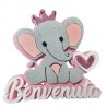 Elefantino con Scritta 3D “Benvenuto” Cuore Rosa Glitter – Decorazione in Polistirolo 40 cm per Nascita, Battesimo o Baby Shower