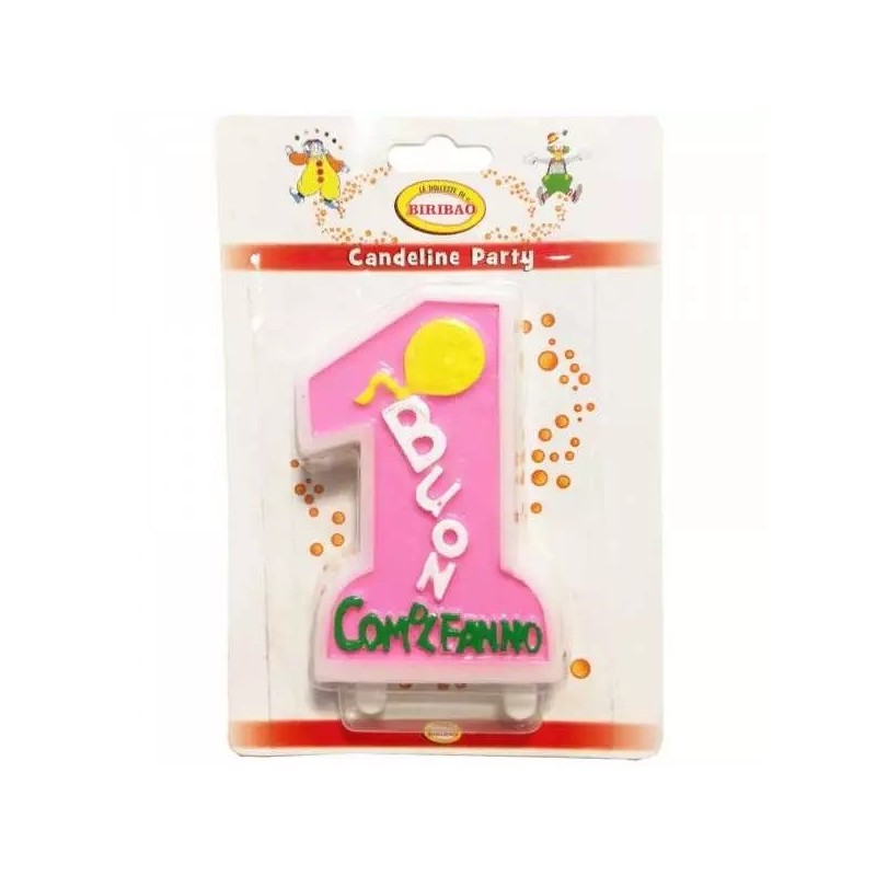 "Candela Primo Compleanno Rosa - Numero Uno - Candelina Torta Bambina - 10 cm"