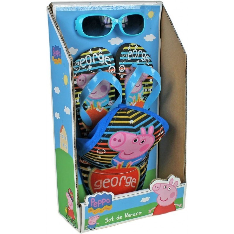 Set Mare 3 Pezzi George Pig – Cappellino Visiera, Infradito e Occhiali da Sole