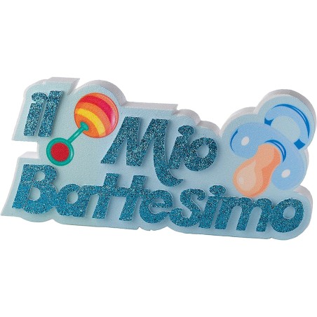 Centro Tavola Battesimo in Polistirolo – “Il Mio Battesimo” con Sonaglino e Ciuccio Celeste Glitter | Decorazione 50 cm