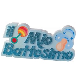 Centro Tavola Battesimo in Polistirolo – “Il Mio Battesimo” con Sonaglino e Ciuccio Celeste Glitter | Decorazione 50 cm