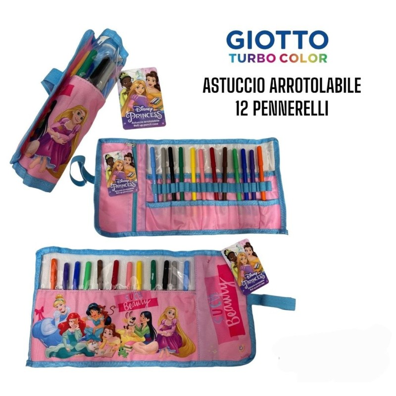 Astuccio Scuola Roll con 12 Pennarelli Giotto - Frozen Disney Tombolino Portacolori 40x20cm