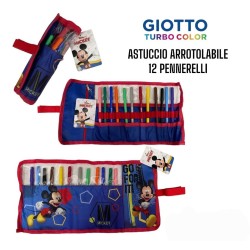 Astuccio Scuola Roll con 12 Pennarelli Giotto - Tema Mickey e Marvel - Tombolino Portacolori 40x20cm